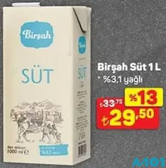 BİRŞAH %3,1 YAĞLI SÜT 1 L